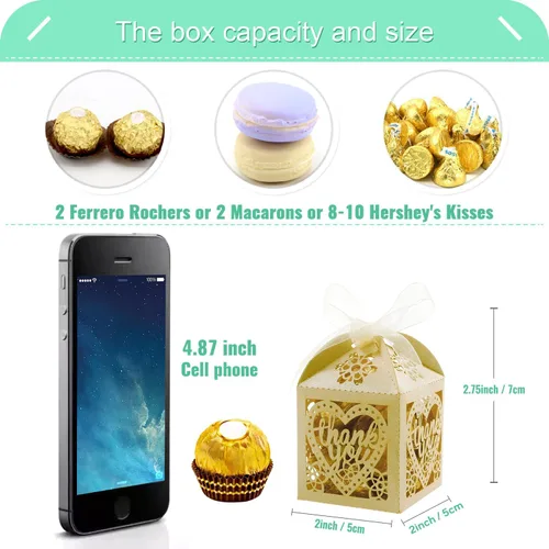 Miniatura 3 de COTOPHER Cajas cortadas con láser, 60 cajas de regalo de agradecimiento, cajas de regalo de boda, cajas de dulces de encaje para bodas, despedidas