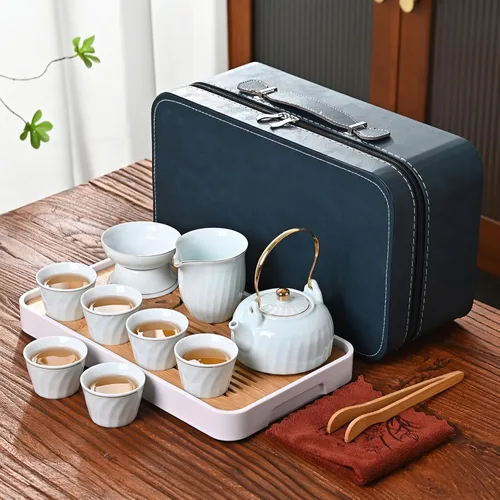 Miniatura 12 de Juego de té chino, juego de té de kung fu, juego de té chino de gongfu con 6 tazas de té, tetera con mango lateral (CebaG 6 tazas)