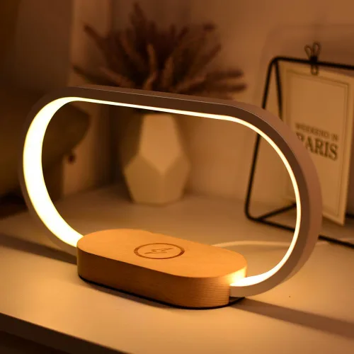 Miniatura 5 de Donewin Lámpara de noche de carga inalámbrica con puerto de carga USB, luz de mesa de noche de madera de alta calidad para dormitorio, lámpara