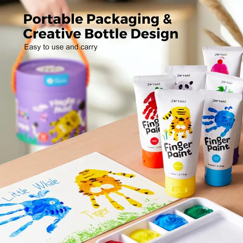 Miniatura 3 de Jar Melo Pinturas de dedos lavables para niños pequeños, 7 colores de gran capacidad (2.1 onzas líquidas), pintura de bebé no tóxica para manos