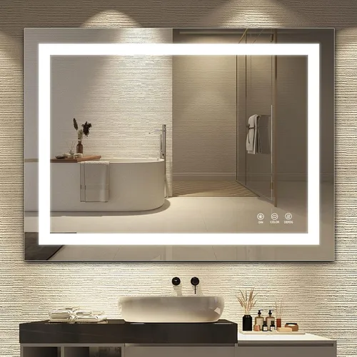 Miniatura 8 de Espejo de baño LED de 16 x 24 pulgadas, espejo retroiluminado con luces para montaje en pared, antivaho, 3 colores, regulable, función de memoria