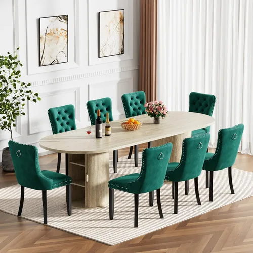 Miniatura 30 de Mesa de comedor redonda extensible de 94 pulgadas con base de almacenamiento, mesa de comedor expandible natural para 10, mesa de comedor de madera