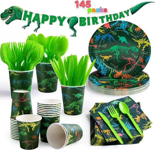 Miniatura 10 de JOYIN 145 piezas de suministros para fiesta de cumpleaños de unicornio con pancarta de unicornio para niñas, juego de vajilla desechable