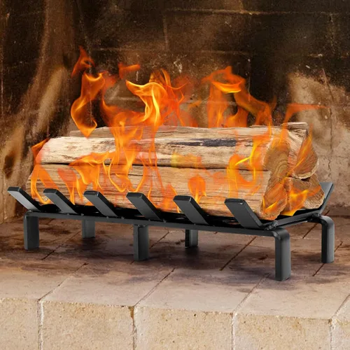 Miniatura 2 de WILLOW WEAVE Rejilla de chimenea de 17 pulgadas con retenedor de brasa, rejilla de estufa de leña, soporte de 6 barras de acero sólido resistente