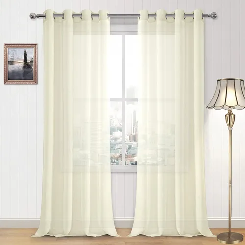 Miniatura 136 de DWCN Cortinas traslúcidas color verde frijol para sala de estar y dormitorio - Cortinas voile con aspecto de lino sintético con ojales en la parte