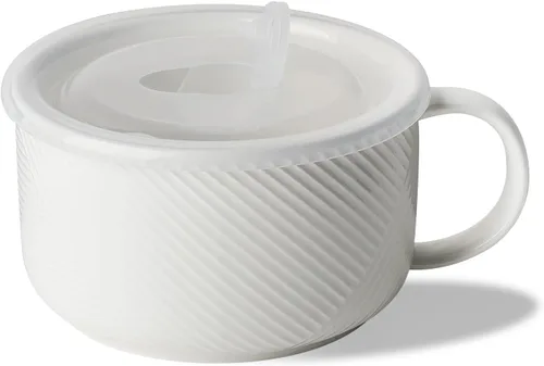 Miniatura 12 de Tazón de sopa de gran tamaño con asa: taza de sopa de cerámica de 38 onzas con tapa, apto para microondas, contenedor de almacenamiento de alimentos