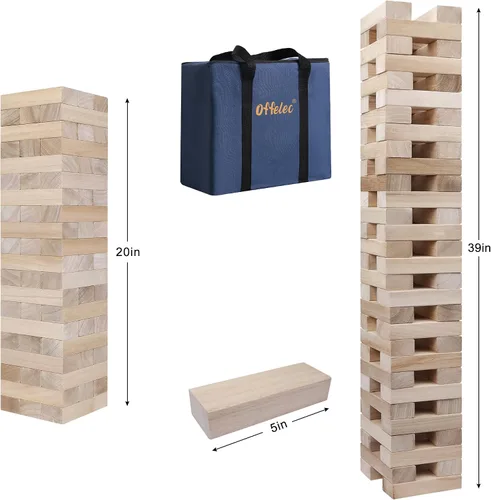 Miniatura 2 de Offelec Juegos de Bloques de Torre Tambaleante, Juego de Apilamiento de Bloques de Madera Grandes para Niños Adultos Familia, Juegos de Mesa