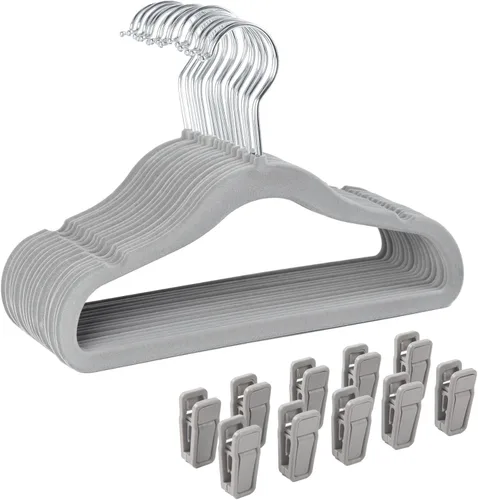 Miniatura 6 de Finnhomy ropa gancho de ropa para bebé y Kids 30-Pack de terciopelo antiderrapante colgador con 10 Clips de dedo Beige