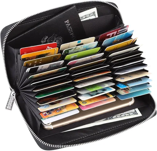 Miniatura 7 de Cynure Cartera grande de cuero con cierre RFID para mujer, 36 ranuras