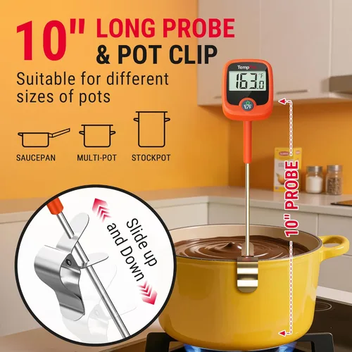 Miniatura 5 de TempPro TP509 - Termómetro de caramelo con clip para olla, sonda de 10 pulgadas de largo, termómetro de comida para carne de lectura instantánea