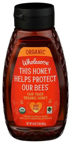Wholesome Edulcorantes Botella de miel orgánica cruda sin filtrar de 16 onzas, 100% pura, certificado de comercio justo, proyecto sin OMG verificado