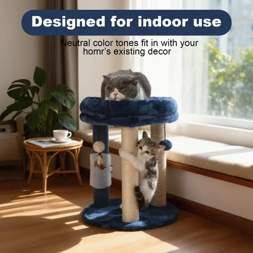 Miniatura 5 de MECOOL Árbol Rascador para Gatos con Torre y Cama Suave. Alfombra de Sisal de Calidad Natural y Postes de Yute con Tres Juguetes de Bola Colgante
