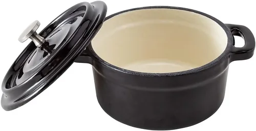 Miniatura 9 de Restaurantware Mini cacerola de 8 onzas, 1 mini horno holandés con tapa, esmaltado redondo de hierro fundido negro, mini cocotte resistente