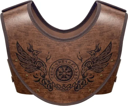 Miniatura 5 de HiiFeuer Phoenix Vegvisir - Armadura de pecho de cuero en relieve con cinturón ancho vikingo, juego medieval de piel sintética vikinga para mujeres