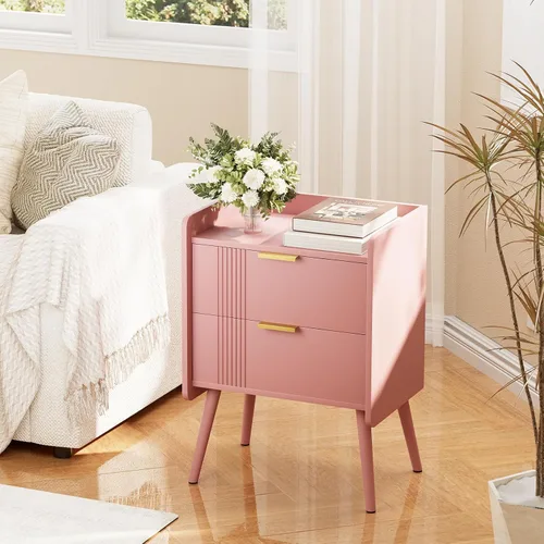Miniatura 3 de Aenuert Mesita de noche moderna con cajón de almacenamiento y estante abierto, soporte de noche pequeño, mesa auxiliar de sofá de madera para Negro