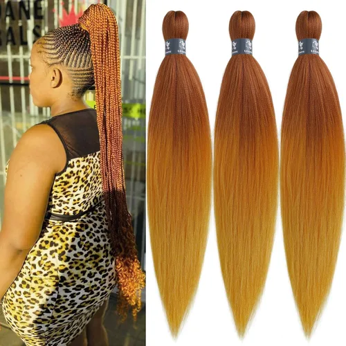 Miniatura 9 de pelo trenzado preestirado marrón, pelo trenzado Kanekalo, pelo trenzado preestirado de 26 pulgadas, 6 paquetes plegados, textura Yaki, extensiones