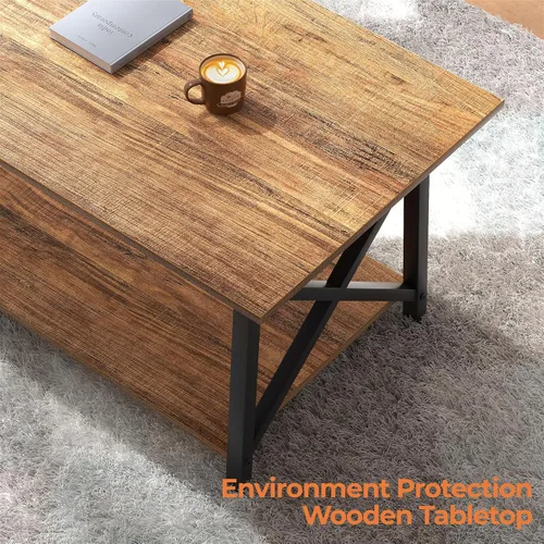Miniatura 5 de GreenForest - Mesa de centro industrial patas de metal con estante de almacenamiento para sala de estar, fácil montaje, nogal