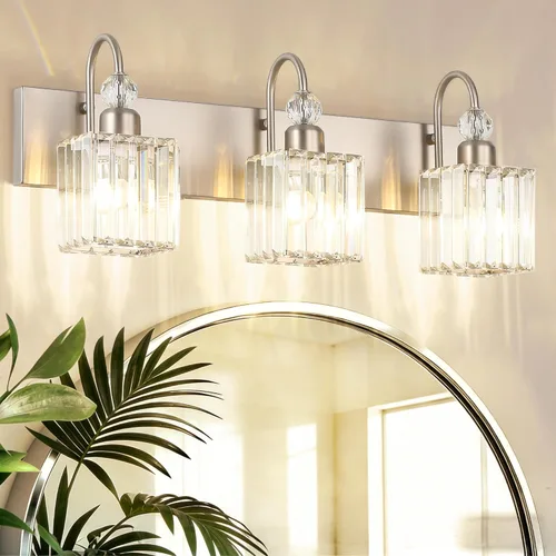 Miniatura 13 de Ralbay - Luces LED modernas de tocador para baño de 5 luces, luces de tocador de cristal sobre espejo, lámparas modernas de tocador para baño