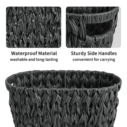Miniatura 5 de GRANNY SAYS Cesta de basura de mimbre, papelera impermeable para baño, cestas de basura decorativas boho con asas, papelera para dormitorio