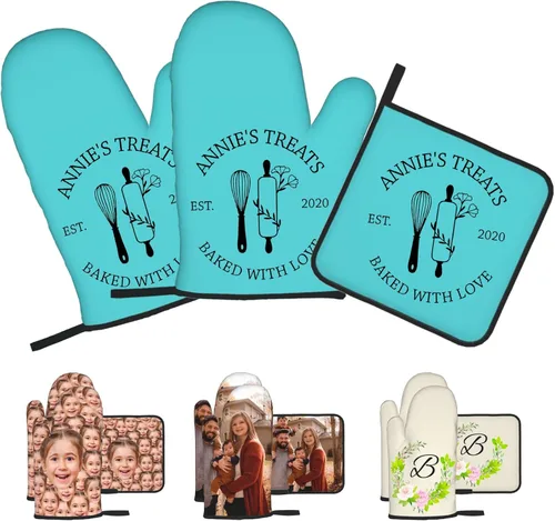 Miniatura 39 de Manoplas de horno personalizadas con soportes para ollas con nombre y foto personalizados, manoplas de horno resistentes al calor y al deslizamiento
