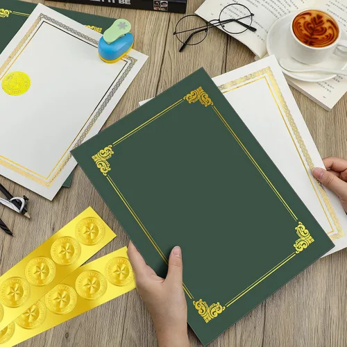 Miniatura 5 de Epakh Kit de 72 Piezas para Certificados Incluye 24 Portacedulas y 24 Papeles 24 Sellos de Reconocimiento de Lámina y Adhesivos Cubiertas para Negro
