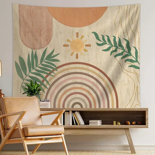 Miniatura 2 de SUOTEMEIFEI Tapiz de arte bohemio con plantas, tapiz retro con plantas, puesta de sol, paisaje, estético, abstracto, para pared, dormitorio, sala