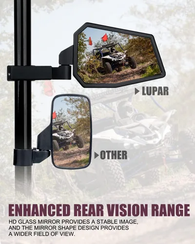 Miniatura 4 de Espejos laterales UTV de aluminio para barra de jaula enrollable de 1.75 a 2 pulgadas, patrón de bandera de Estados Unidos, espejo retrovisor