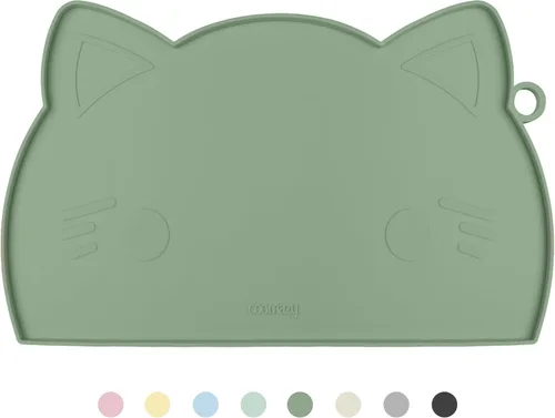 Miniatura 12 de Coomazy Tapete de alimentación para gatos y perros, tapete de silicona antideslizante más grueso con borde elevado, impermeable para alimentos