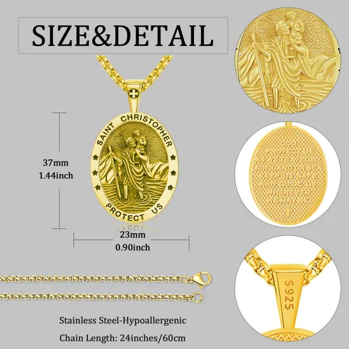 Miniatura 26 de Odinstone Collar de plata de ley 925 con medalla de San Miguel/San Cristóbal/San Benito/Crucifijo de Jesús/San Uriel/Arcángel Rafael para hombres