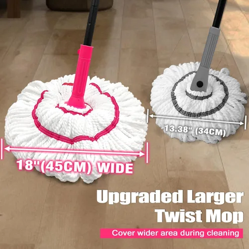 Miniatura 2 de NEWE Trapeador giratorio para limpieza de suelos, trapeador de microfibra mejorado de 18 pulgadas de ancho, mango largo de 55 pulgadas de largo
