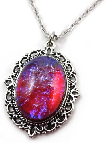 Collar con colgante de amuleto de cristal checo de ópalo mexicano sintético, aliento de dragón, plata, cobre o bronce, piedra de 0.709x0.984 in,