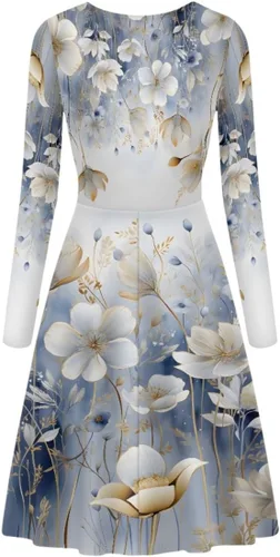 Miniatura 2 de GLUDEAR Vestido de manga larga con cuello en V y volantes con estampado 3D de Van Gogh para mujer