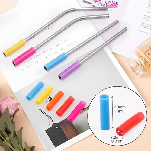 Miniatura 2 de HINZIC 12 puntas de silicona para pajitas de 5/16 pulgadas de ancho (0.307 in de diámetro exterior), rectas, reutilizables, de grado alimenticio