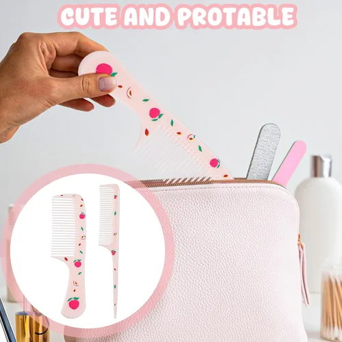 Miniatura 4 de Juego de peines para bebé, peine pequeño y lindo de dientes finos para niños pequeños y cola de rata para peinar, peine rosa para pelitos de bebé