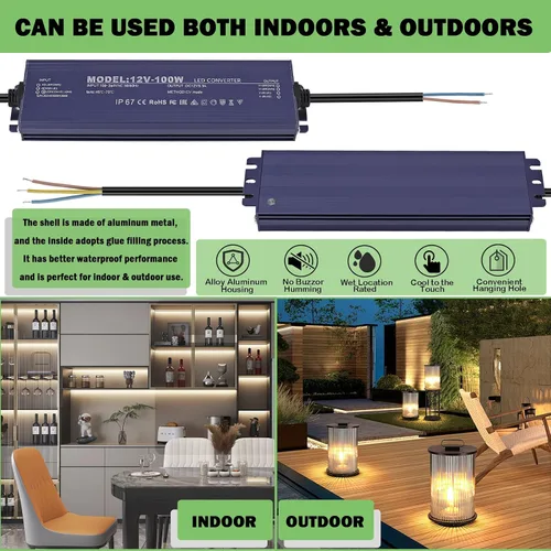 Miniatura 6 de Controlador LED de 12 V, IP67, impermeable, 12 V, 8,3 A, 100 W, transformador de fuente de alimentación de 100 ~ 264 V CA a 12 voltios CC, salida