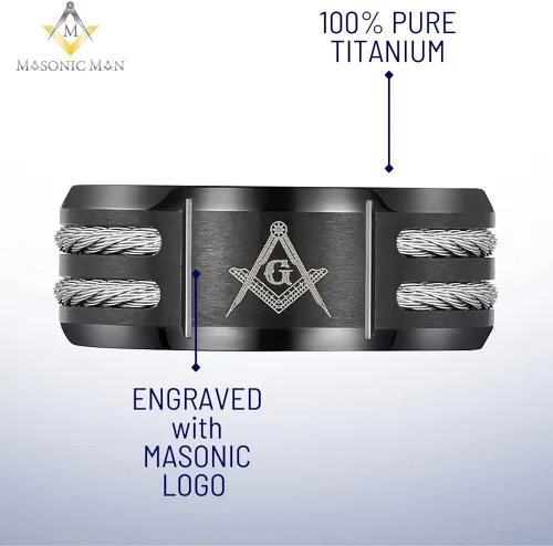 Miniatura 2 de MasonicMan Anillo masónico de titanio negro para hombre, grabado latino