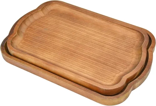 Miniatura 7 de Juego de 2 bandejas de servir de madera rústica, bandejas decorativas rectangulares marrones estilo granja, tablas de charcutería, plato