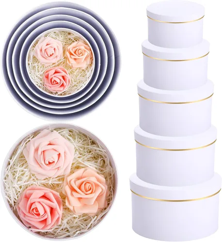 Miniatura 8 de Harloon 5 cajas de regalo redondas grandes con tapas, cajas de regalo de cartón anidable de varios tamaños para flores, cajas para flores, ceremonia