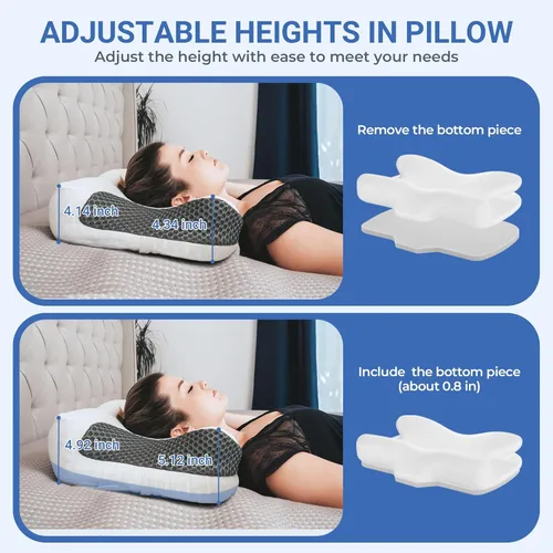 Miniatura 3 de Elviros Almohada cervical CPAP para el cuello para dormir, almohada ergonómica de altura ajustable para el cuello, almohada de espuma viscoelástica