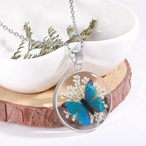 Miniatura 7 de Collar de mariposa Collar de flores silvestres prensadas Collar de resina Personalizado Prensado a mano Regalo para mujer