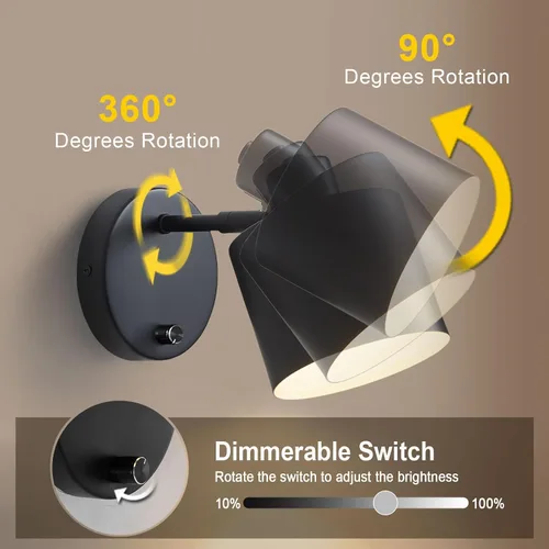 Miniatura 2 de LIGHTESS Aplique de pared con interruptor, apliques de pared de granja con atenuador de encendido y apagado, luces de pared industriales negras