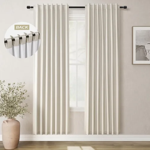 Miniatura 30 de BOODII Cortinas de lino 100% opacas para dormitorio de 102 pulgadas de largo, con aislamiento térmico, oscurecimiento de la habitación, cortinas