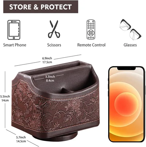 Miniatura 2 de Organizador para control remoto giratorio de 360°, organizador de control remoto de TV de piel sintética con cesta de almacenamiento de 5