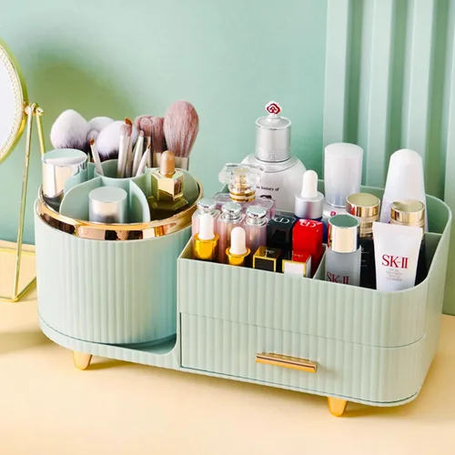 Miniatura 14 de COMFYROOM Organizador de maquillaje para tocador con soporte para brochas, organizador de maquillaje cosmético de 3 capas, organizador de maquillaje