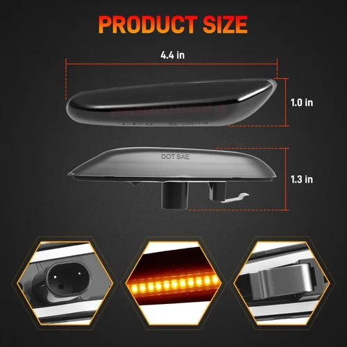 Miniatura 7 de Kit de Ensamblaje de Luces Marcadoras Laterales LED con Lente Ahumado, Lámpara de Señal de Giro Ámbar para Lado Delantero del Conductor y Pasajero