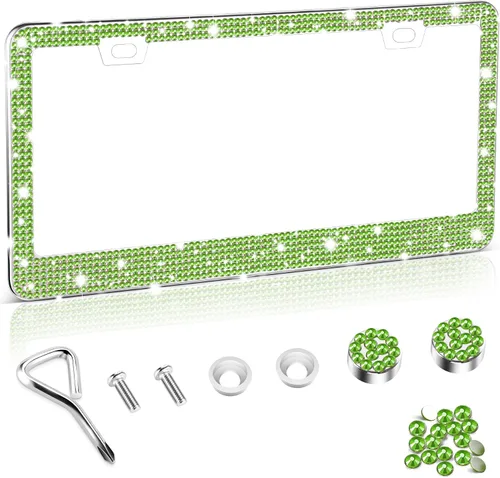 Miniatura 6 de Amiss Marco de matrícula brillante para mujer, 1 paquete de diamantes de imitación hecho a mano de cristal de acero inoxidable de alta calidad, Negro