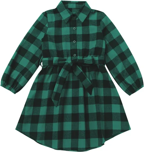 Miniatura 4 de AWIBMK Trajes familiares a juego para Navidad, color verde y rojo, a cuadros, vestidos para mamá e hija, otoño, invierno, Navidad, trajes familiares