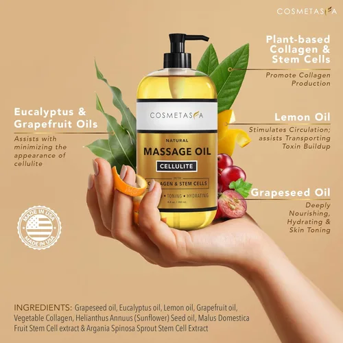 Miniatura 2 de Cosmetasa Aceite de masaje anticelulítico – Drenaje linfático y aceite corporal reafirmante con colágeno y células madre – Fórmula tonificante e