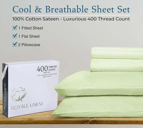 Miniatura 9 de Royale Linens - Juego de sábanas de 400 hilos, 100 % algodón cultivado en EE. UU., 4 piezas, sábana de satén, tamaño Queen - 1 sábana bajera, 1