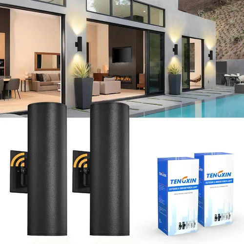 Miniatura 9 de TENGXIN Aplique de pared al aire libre del atardecer al amanecer, lámpara de pared con cilindro de acero inoxidable, luces exteriores para casa